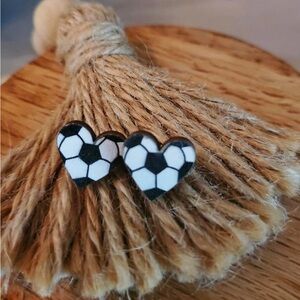 Handmade Heart Soccer Ball Stud Earrings